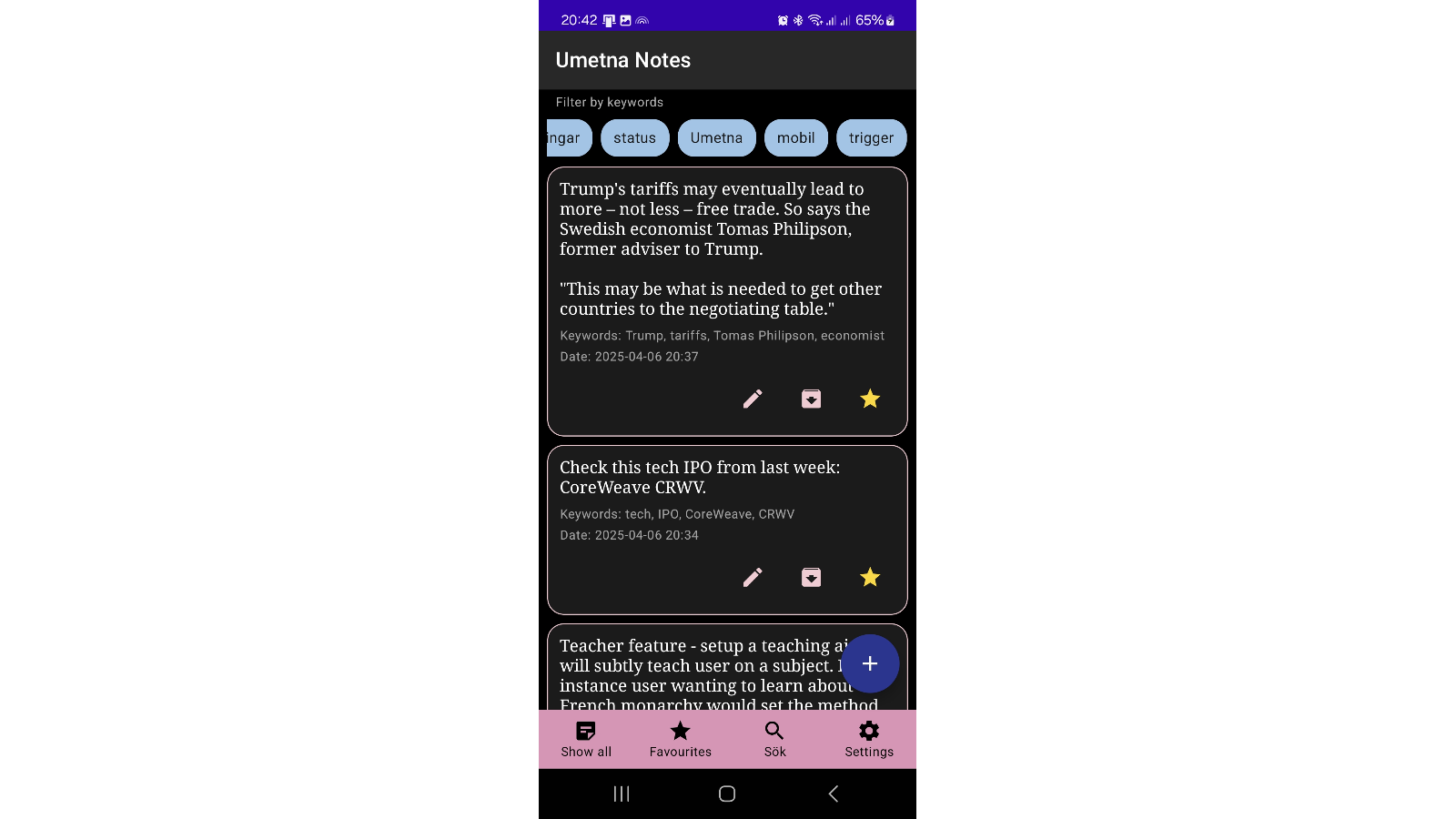 Umetna Notes web UI